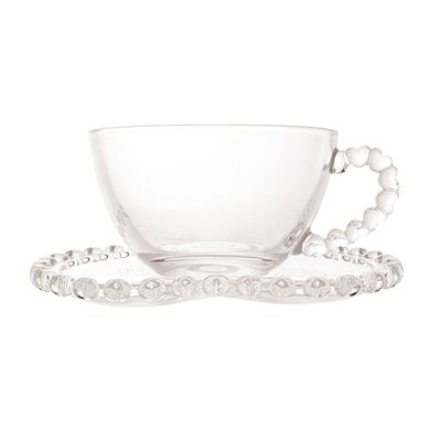 Xícara de Chá de Cristal com Pires Lyor Coração - 170ml Transparente