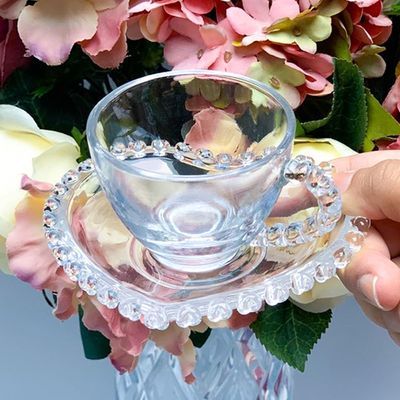 Xícara de Chá de Cristal com Pires Lyor Coração - 170ml Transparente
