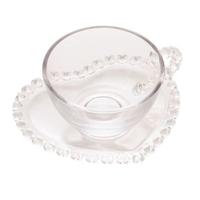 Xícara de Chá de Cristal com Pires Lyor Coração - 170ml Transparente