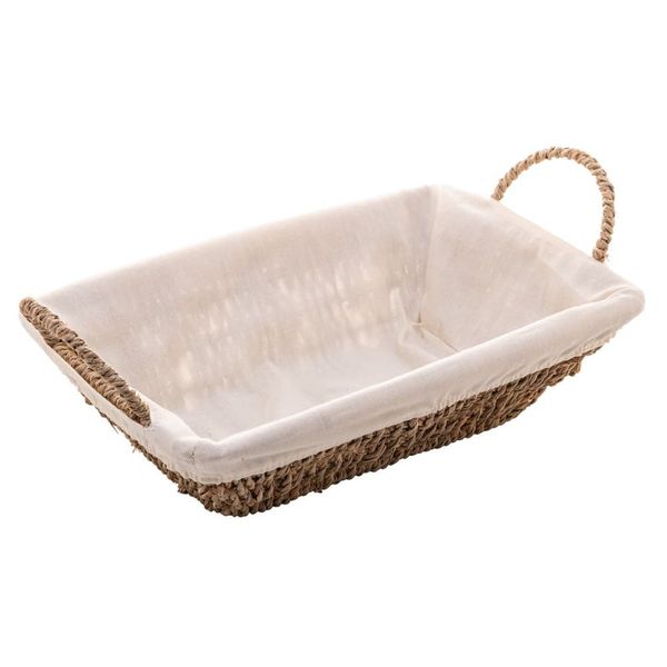 Cesta Retangular em Sisal Wolff com Forro em Tecido e Alça 13,5x21x36cm Branco/Bege