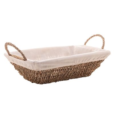 Cesta Retangular em Sisal Wolff com Forro em Tecido e Alça 13,5x21x36cm Branco/Bege