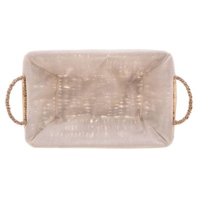 Cesta Retangular em Sisal Wolff com Forro em Tecido e Alça 13,5x21x36cm Branco/Bege