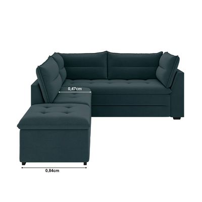 Sofá Modular de Canto 4 Lugares Luizzi Quebec com Pufe e Revestimento em Suede 408cm de Largura Petróleo