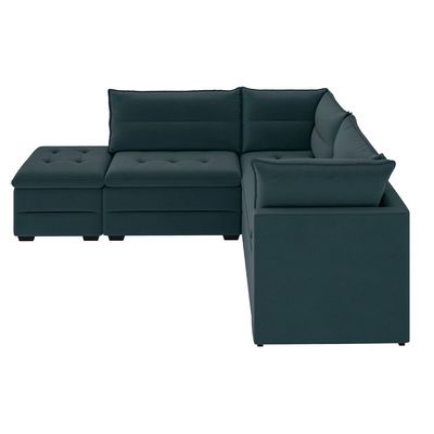 Sofá Modular de Canto 4 Lugares Luizzi Quebec com Pufe e Revestimento em Suede 408cm de Largura Petróleo
