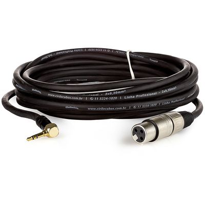 Cabo Profissional XLR Fêmea para P2 90 Graus Estereo - 15 Metros