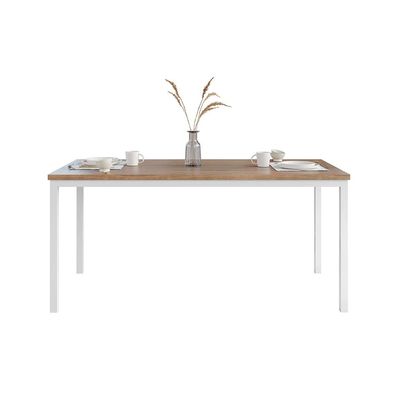 Conjunto de Mesa Retangular com Tampo de MDP Amadeirado e 6 Cadeiras Adriana I Revestimento Sintético Platina e Branco