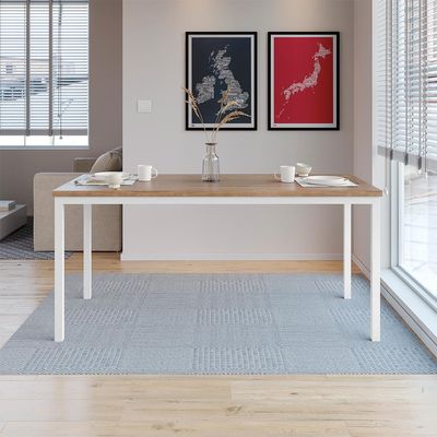 Conjunto de Mesa Retangular com Tampo de MDP Amadeirado e 6 Cadeiras Adriana I Revestimento Sintético Platina e Branco