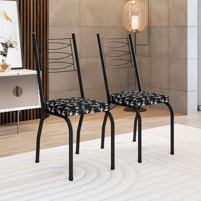Conjunto com 2 Cadeiras Chipre Revestimento Sintético Florido e Preto