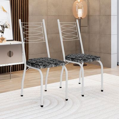 Conjunto de Mesa Retangular com Tampo de MDP Amadeirado e 6 Cadeiras Adriana I Revestimento Sintético Silver e Branco