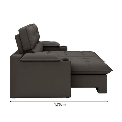 Sofá 3 Lugares Luizzi Besthouse Liverpool Slim com Assento Retrátil e Reclinável, Revestido em Suede - 210cm de Largura Marrom