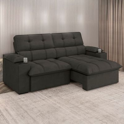 Sofá 3 Lugares Luizzi Besthouse Liverpool Slim com Assento Retrátil e Reclinável, Revestido em Suede - 210cm de Largura Marrom
