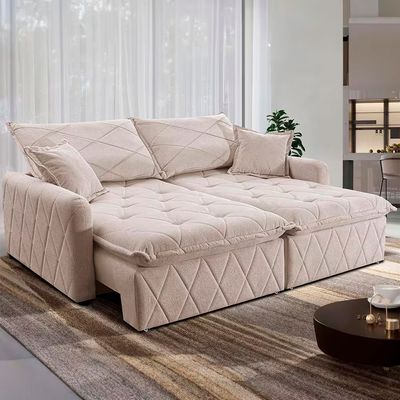Sofá 3 Lugares Cama inBox Sublime Retrátil e Reclinável Revestido em Bouclé 180cm de Largura Bege Claro