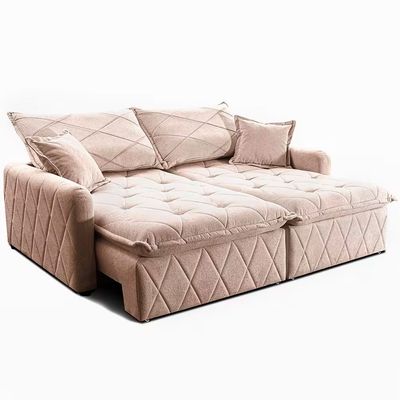 Sofá 3 Lugares Cama inBox Sublime Retrátil e Reclinável Revestido em Bouclé 180cm de Largura Bege Claro