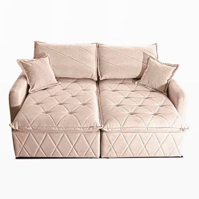 Sofá 3 Lugares Cama inBox Sublime Retrátil e Reclinável Revestido em Bouclé 180cm de Largura Bege Claro