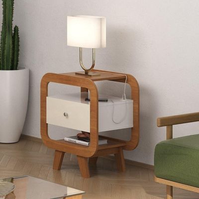 Mesa De Apoio Lateral Com Usb Artely Theo Cinamomo-off White