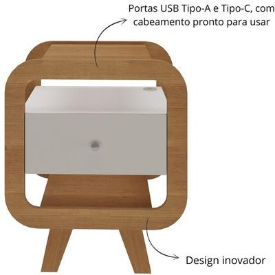 Mesa De Apoio Lateral Com Usb Artely Theo Cinamomo-off White