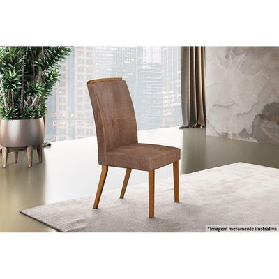Kit 2 Cadeiras Sala Jantar Lunara 2 Un Madeira Capuccino Linho Bege Turim Rufato