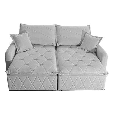 Sofá 3 Lugares Cama inBox Sublime Retrátil e Reclinável Revestido em Bouclé 180cm de Largura Cinza Claro