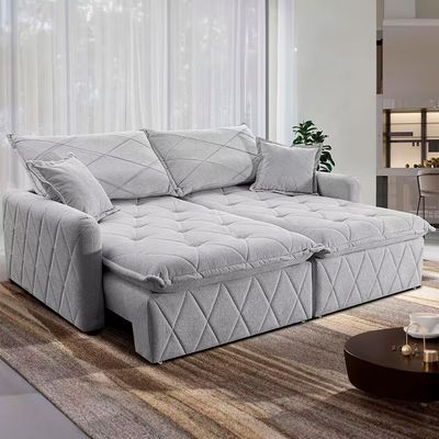 Sofá 3 Lugares Cama inBox Sublime Retrátil e Reclinável Revestido em Bouclé 180cm de Largura Cinza Claro