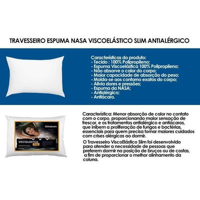 Travesseiro Viscoelástico Visco Slim Kit C/ 2 Un (38x58) - Ortobom