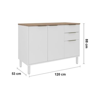 Balcão Triplo Itatiaia Renova com 3 Portas 2 Gavetas 1 Prateleira e 120cm de Largura Branco Neve Branco Neve