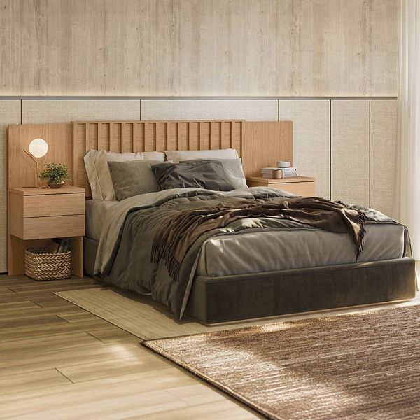 Cabeceira para Cama de Casal e Queen Size Palumóveis Olinda Extensível 300cm de Largura Freijó