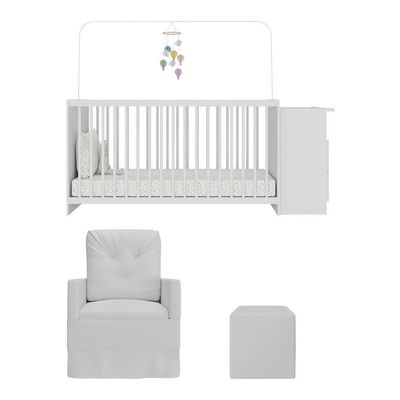 Berço Cômoda Com Colchão, Poltrona De Amamentação E Puff Meu Bebê Multimóveis Mp4108 Branco Branco