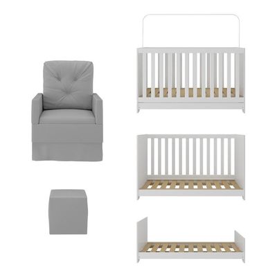 Berço 3 Em 1 Com Colchão Poltrona Amamentação E Puff Multimóveis Mp4160 Branco/cinza Branco/cinza