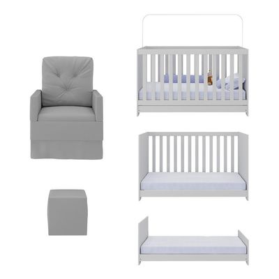 Berço 3 Em 1 Com Colchão Poltrona Amamentação E Puff Multimóveis Mp4160 Branco/cinza Branco/cinza