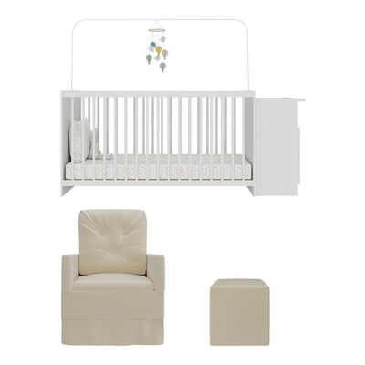 Berço Cômoda Com Poltrona De Amamentação E Puff Meu Bebê Multimóveis Mp4078 Branco/bege Branco/bege