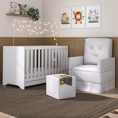 Berço 3x1 Com Poltrona De Amamentação E Puff Multimóveis Mp4082 Branco Branco