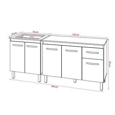Balcão Para Cooktop 4 Bocas Fran E Armário Aline 118 Cm Cozinha Gabinete Off White Com Tampo Tampão