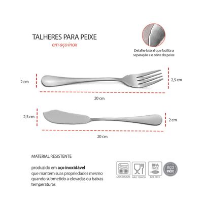 Garfo e Faca Talheres para Peixe Aço Inox Prata 6pares