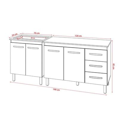 Balcão Para Cooktop 5 Bocas Fran E Armário Bruna 118 Cm Cozinha Gabinete Preto Com Tampo Tampão Preto