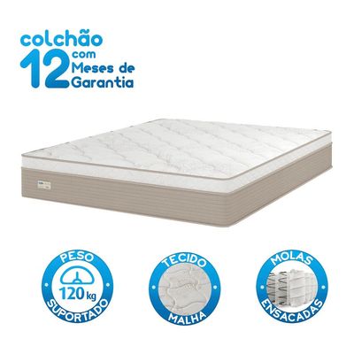 Colchão Queen Size Umaflex Milão com Euro Pillow e Molas Ensacadas 30x158x198 Bege/Branco Bege com Branco