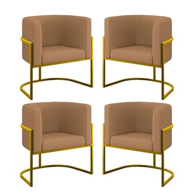 Kit 4 Cadeiras Poltrona Lua Veludo Gold Balaqui Capuccino