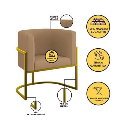 Kit 4 Cadeiras Poltrona Lua Veludo Gold Balaqui Capuccino