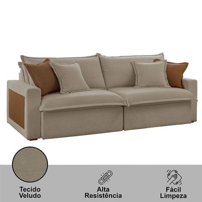 Sofá Dallas Veludo Dois Módulos De 120cm B15 Meu Sofá Online B002 Veludo Capuccino