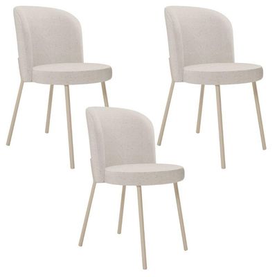 Kit 3 Cadeiras Sala De Jantar Estofada Gavi Arena L02 Linho Cru Lyam Decor