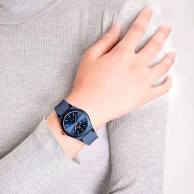 Relógio Analógico Feminino De Quartzo Casual Com Pulseira De Silicone Impermeavel Azul