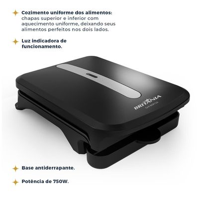 Grill Britânia 750W 2 Sanduiches Chapas Antiaderentes BGR12A 127V