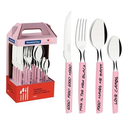Faqueiro Tramontina My Lovely Kitchen 16 Peças Rosa Em Aço Inox