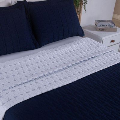 Cobre Leito King Cristal Percal 200 Fios Bordado 3 Peças Azul Marinho