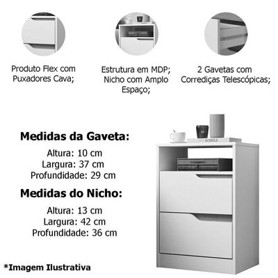 Mesa de Cabeceira 2 Gavetas Sara  Freijó Titanium
