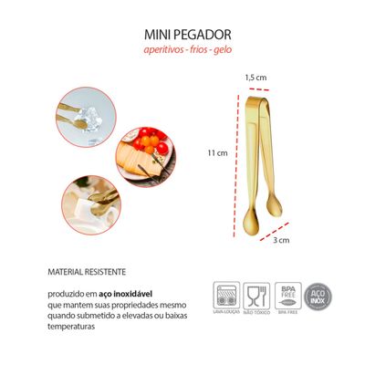Pegador Dourado Frios Gelo Açucar Mini Pinça Inox Bar Buffet