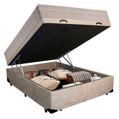 Cama Box Baú Casal Suede + Colchão Serene Molas Ensacadas 138x188x69 Bege