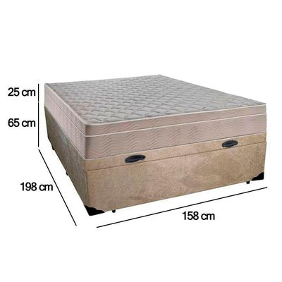 Cama Box Baú Casal Suede + Colchão Serene Molas Ensacadas 138x188x69 Bege