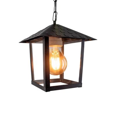 Lustre Pendente Blumenau Colonial Nina Quadrado Vidro Liso E27 Bivolt Preto Fosco