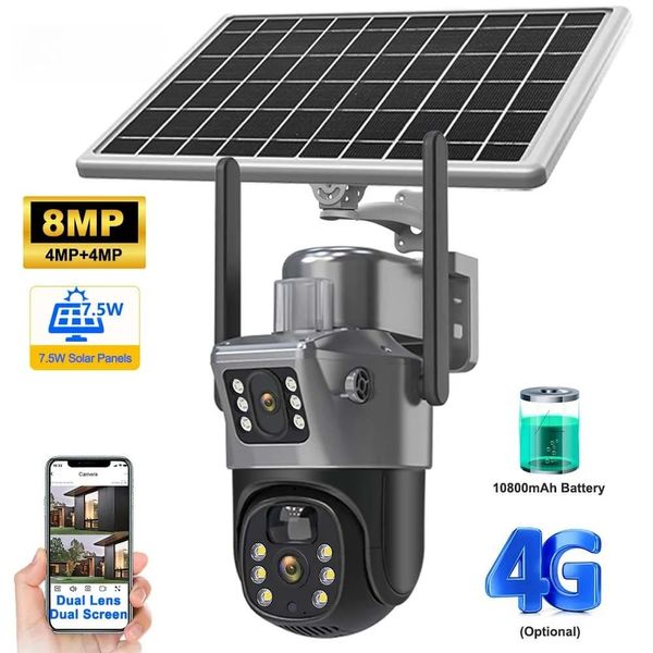 Câmera de Segurança Solar 4K 8MP WiFi com Bateria e Cartão SIM 4G Câmera WiFi