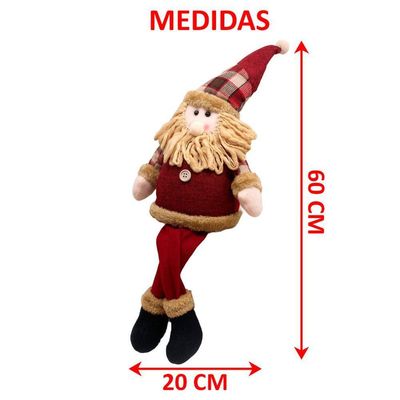 Decoração Boneco Natalino Papai Noel Com Pernas Moles 60cm